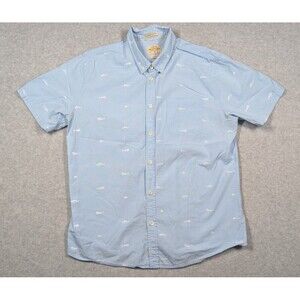 Quicksilver Men Shirt Large Waterman Collection Spun Reel Fish Print Short Sleev